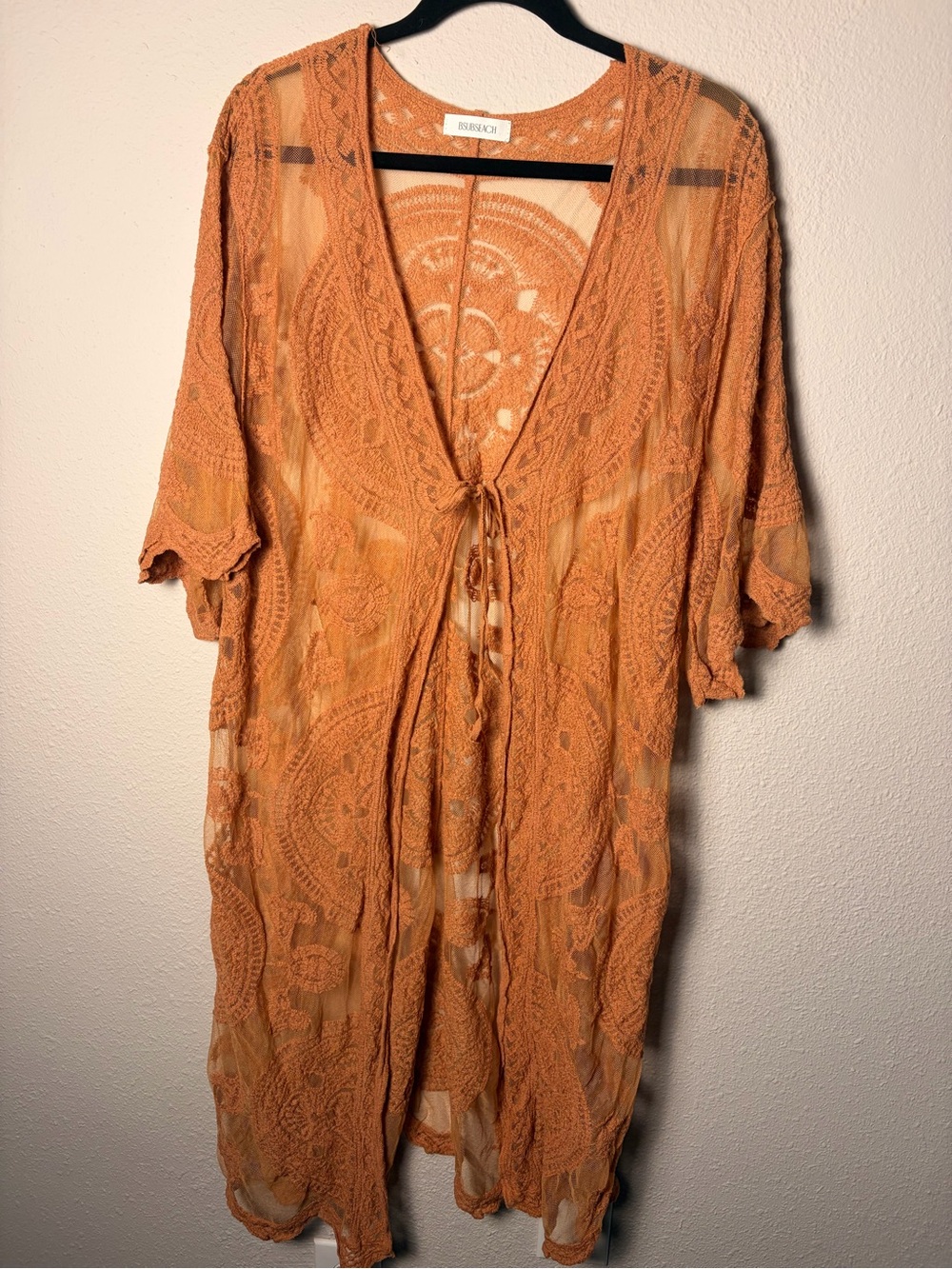 Bershka Orange Crochet Tie-Front Tunic
